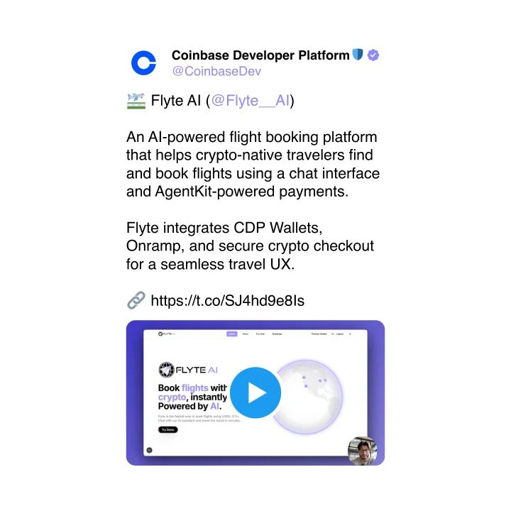 Coinbase Developer Platform post about Flyte